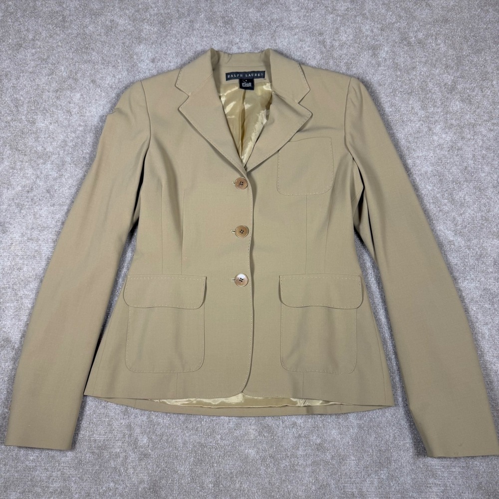 Ralph Lauren Black Label Tan Blazer Women Size 4 Wool Three Button Made in USA